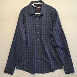 Untuckit Men's Casual Long Sleeve Shirt Blue Plaid Pattern Size XL Tall